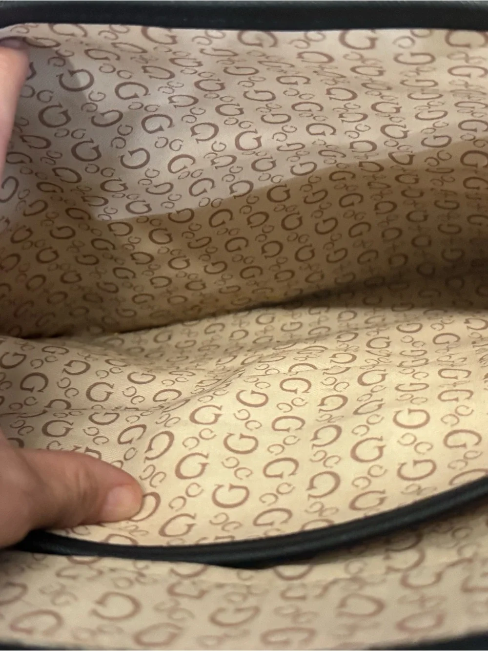 GUESS Gray Monogram Tote with Black Trim and Braided Handles